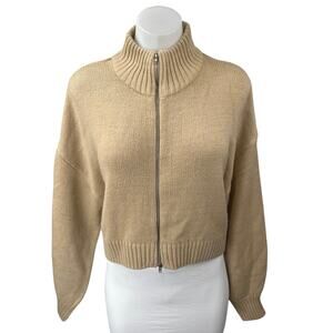 Divided by H&M Tan Nude Ribbed Knit Full Zip Cozy Cardigan Sweater Top Size M